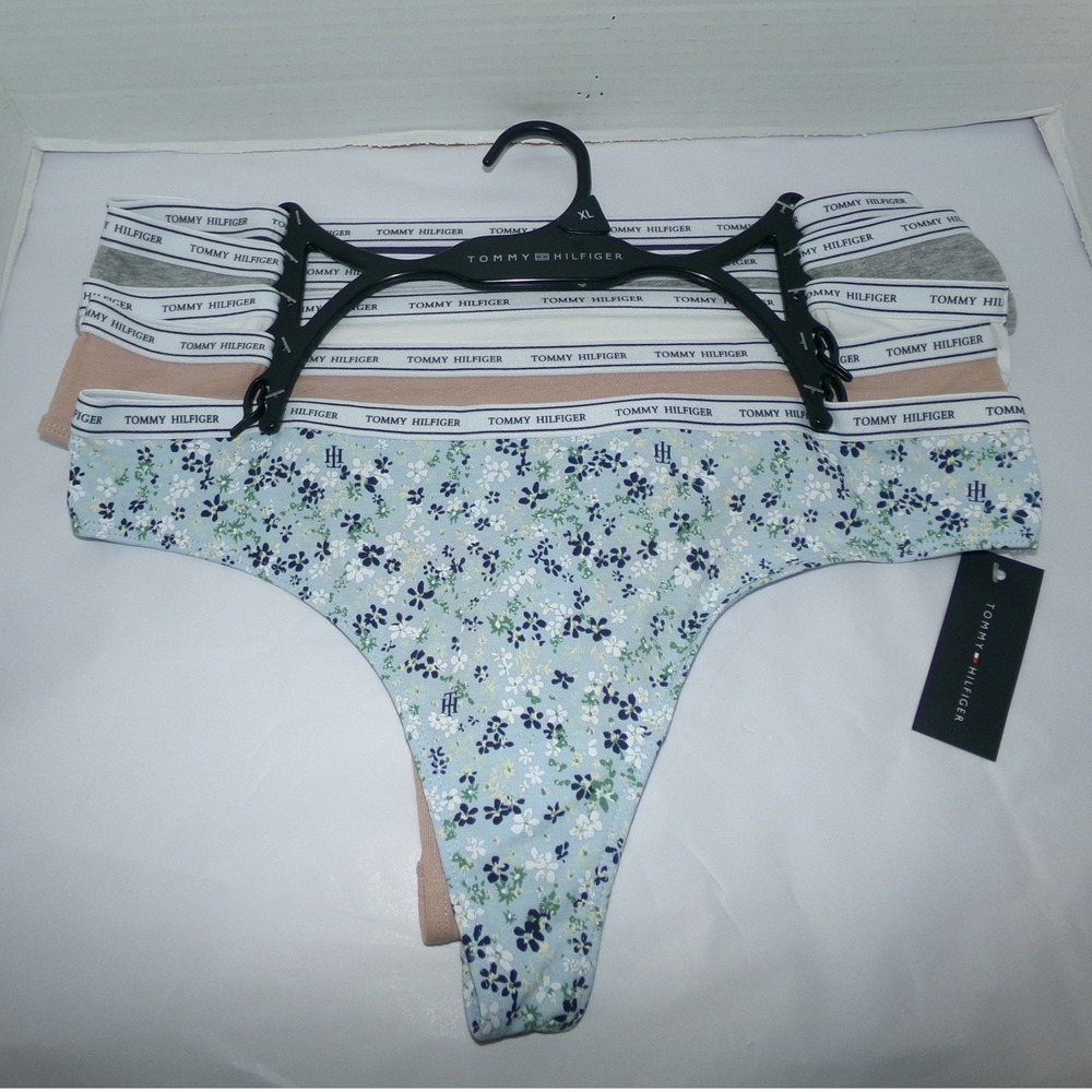 Tommy Hilfiger Womens 5 Pack Thong Underwear Logo Waistband XL Multicolor NWT